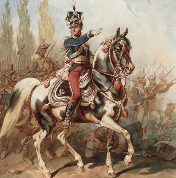 Generał Jan Henryk Dąbrowski na czele Legionów akwarela z 1882 r