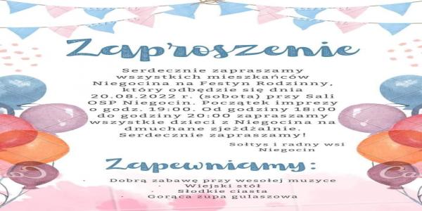 Sółtys i Radni Niegocina zapraszają na Festyn Rodzinny