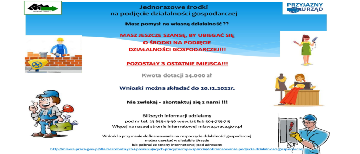 Zostały trzy ostatnie miejsca na uzyskanie jednorazowych środków na podjęcie działalności gospodarczej