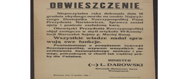 16 grudnia 1922 roku - Zamordowany został prezydent Gabriel Narutowicz