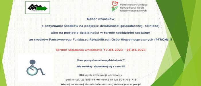 Nabór wniosków o przyznanie środków z FRON na podjęcie działalności gospodarcze