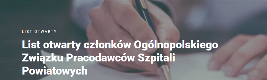 List otwarty członków Ogólnopolskiego Związku Pracodawców Szpitali Powiatowych