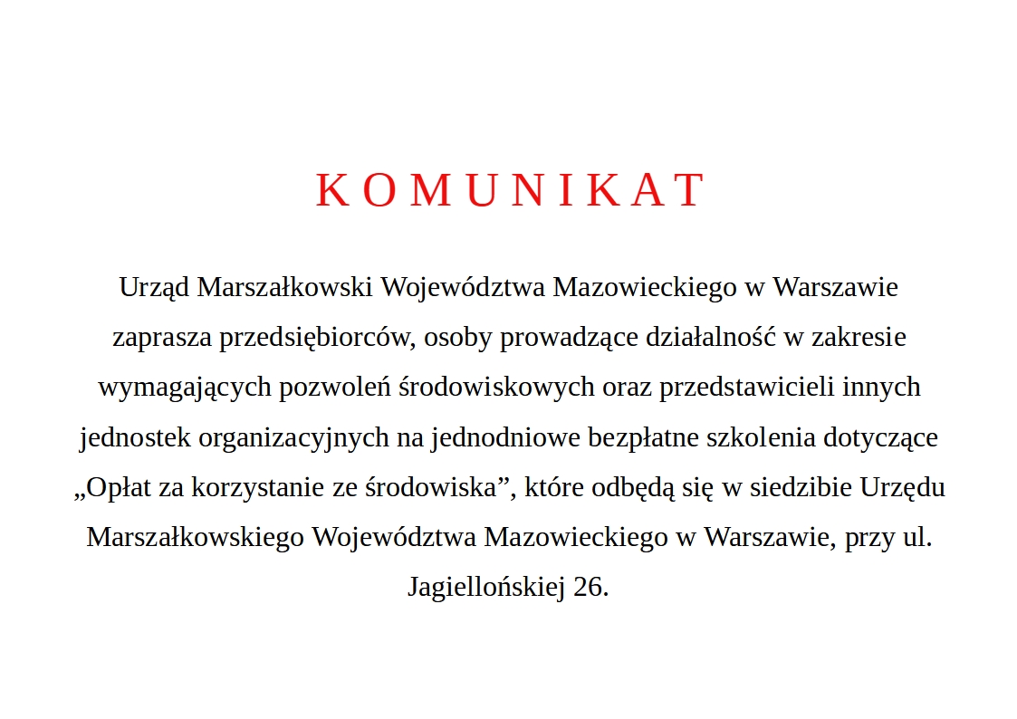 Bezpłatne szkolenia dotyczące „Opłat za korzystanie ze środowiska”