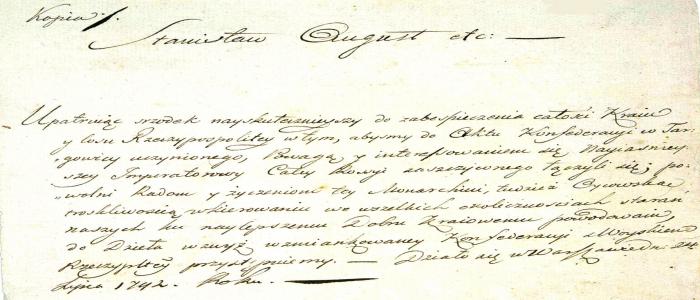 27 kwietnia 1792 roku - Zawiązanie konfederacji targowickiej